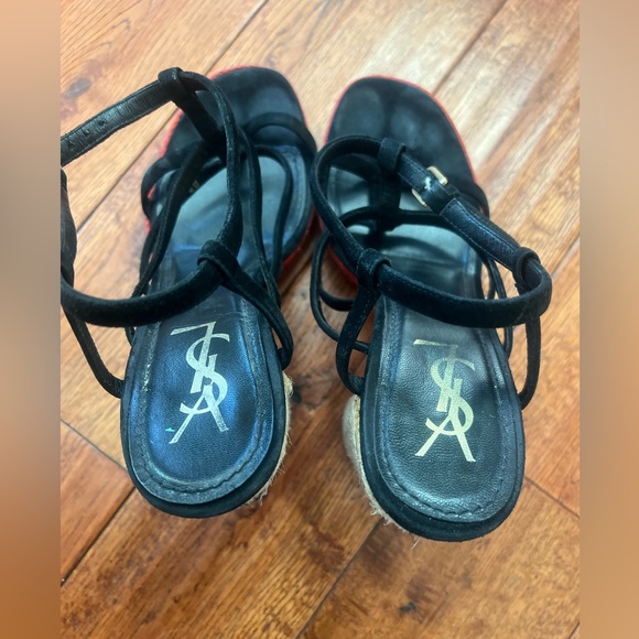 Vintage Yves Saint Laurent black/red espadrille platform sandals. - Picture 2 of 4